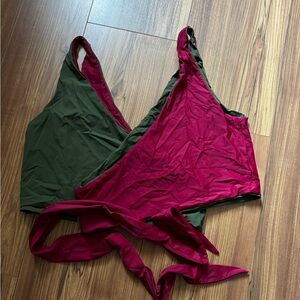 Reversible Pink and Olive Women’s Wrap One-Piece Swimsuit